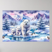 Tableau de scène enneigée de famille d'ours polair (Devant)