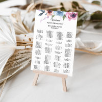 Tableau de siège alphabétique floral du printemps 