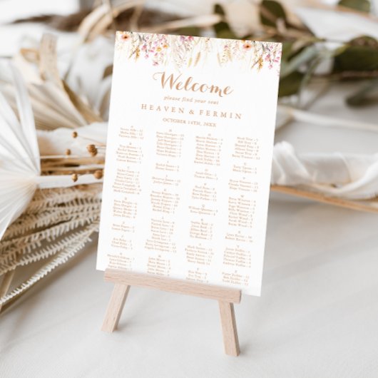 Tableau de siège alphabétique floral sauvage du pr