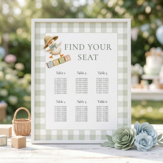 Tableau de Siège Baby Shower Gingham Sage Oie