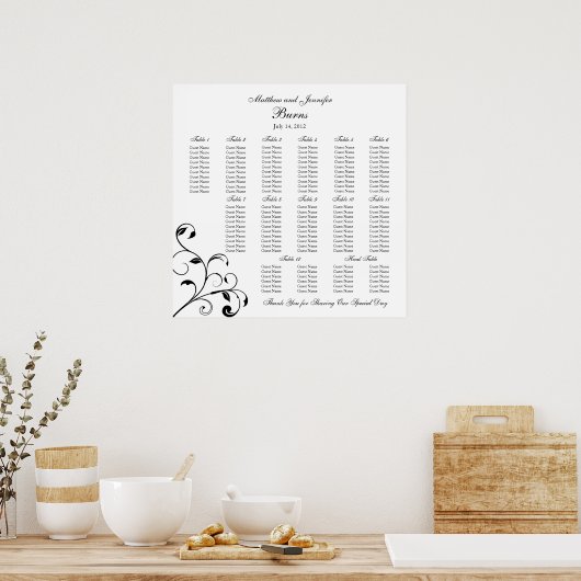 Tableau de siège de la réception de mariage noir e (Cuisine)