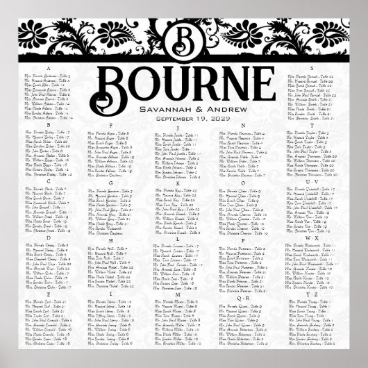 Tableau de siège de la réception en damas noir et  (Devant)