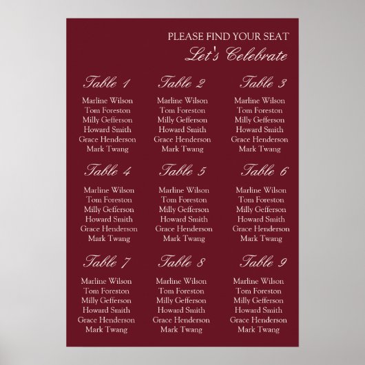 Tableau de Siège de Mariage Élégant à l'Ancienne (Devant)