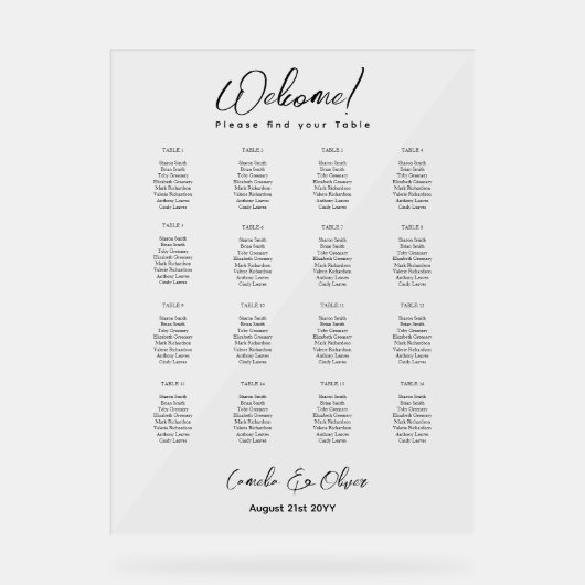 TABLEAU DE SIÈGE DU MARIAGE ACRYLIQUE GRAPHIQUE 16 (Recto)