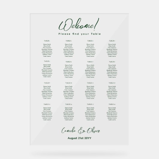 TABLEAU DE SIÈGE DU MARIAGE ACRYLIQUE GRAPHIQUE 16 (Recto)