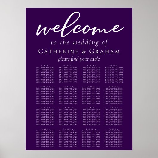 Tableau de siège du Mariage Royal Purple White Scr (Devant)