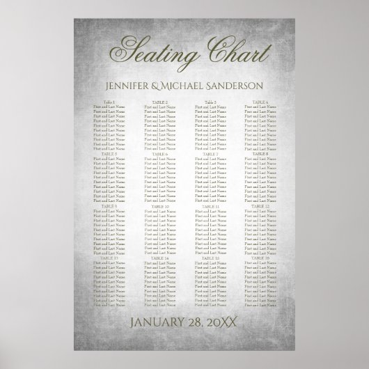 Tableau de siège mariage Argent Vintage (Devant)