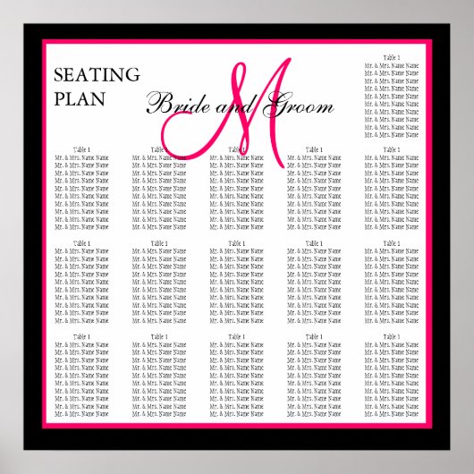 Tableau de siège Mariage de Monogramme Modèle rose (Devant)