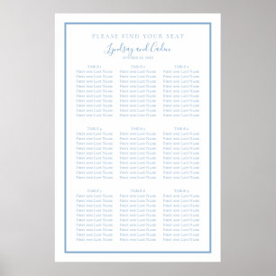 Tableau de siège Mariage de script élégant bleu po