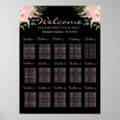 Tableau de siège Mariage floral noir et blanc (Devant)