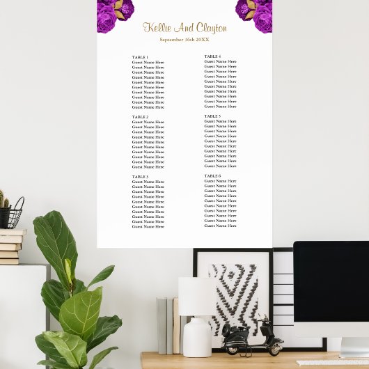 Tableau de siège Mariage Floral Purple Et Or (Bureau à domicile)