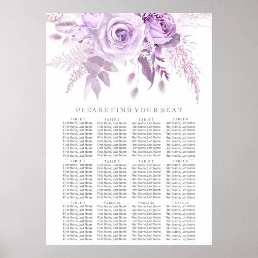 Tableau de siège Mariage floral violet enchanté (Devant)