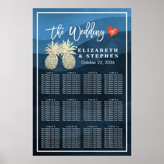 Tableau de siège mariage Or moderne Ananas Couple (Devant)