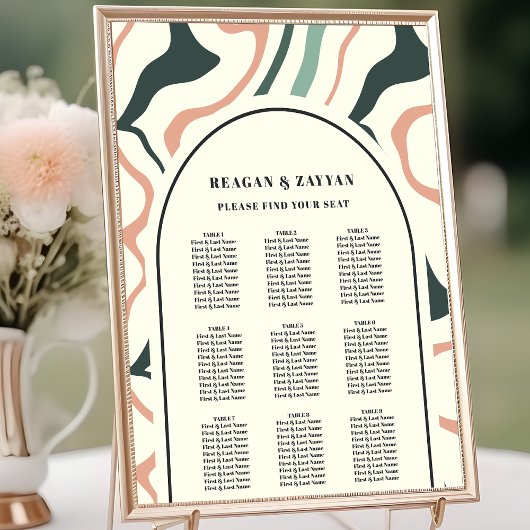 Tableau de siège Mariage rose Retro Arch Mint