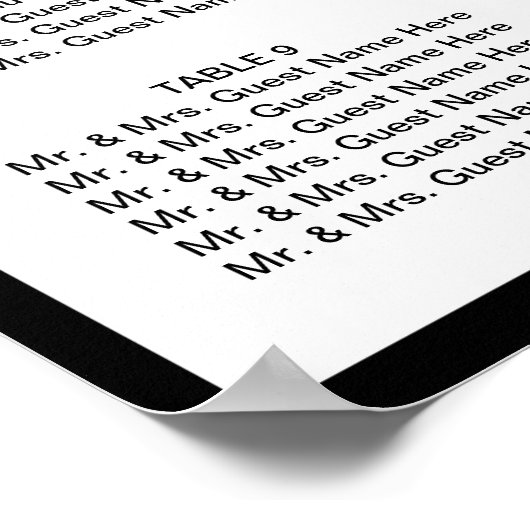 Tableau de siège simple Mariage à bordure noire (Coin)