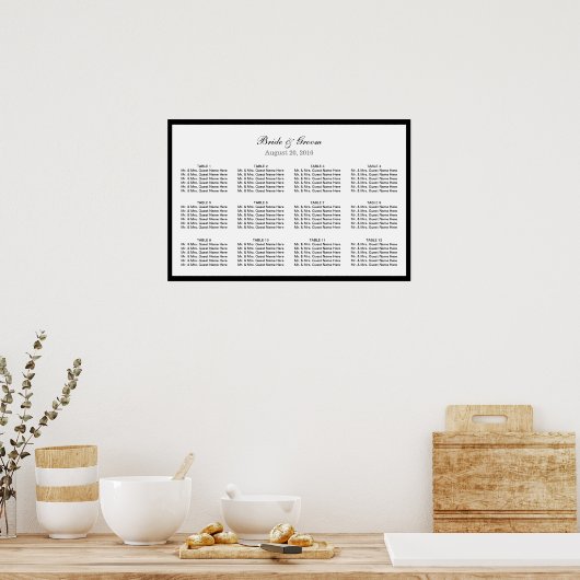 Tableau de siège simple Mariage à bordure noire (Cuisine)