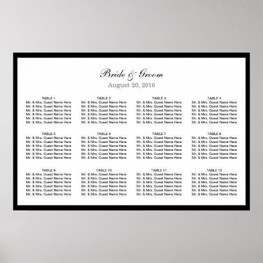 Tableau de siège simple Mariage à bordure noire (Devant)