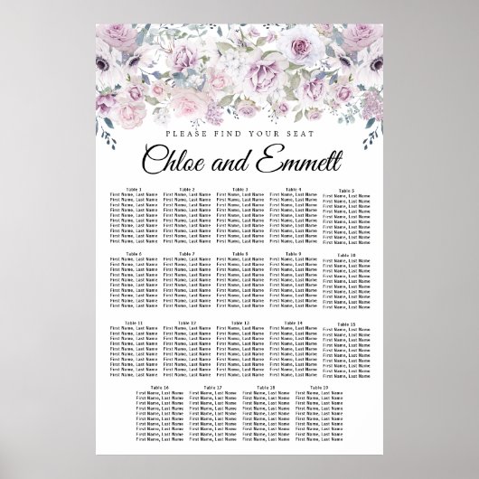 Tableau de sièges à 19 tables blanc violet clair (Devant)