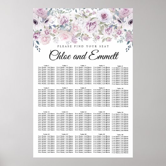 Tableau de sièges à 20 tables blanc violet clair (Devant)