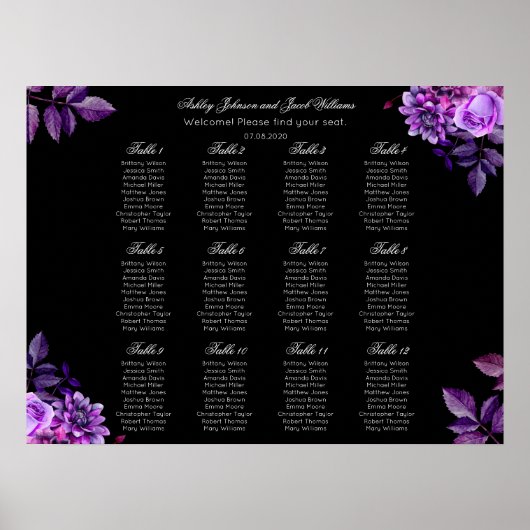 Tableau de sièges à fleurs noir et pourpre (Devant)