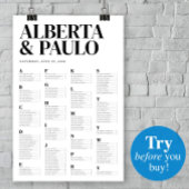 Tableau de sièges alphabétique minimaliste personn