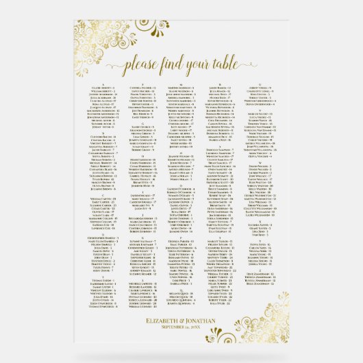 Tableau de sièges Alphabétiques 300 Blanc et Or (Recto)