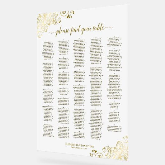 Tableau de sièges Alphabétiques 300 Blanc et Or (Angle)