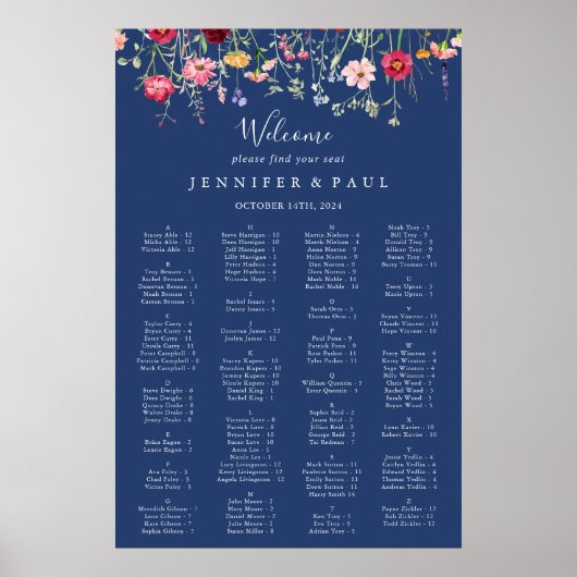 Tableau de sièges alphabétiques Fleur sauvage Boho (Devant)