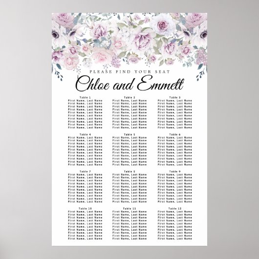 Tableau de sièges de Mariage blanc violet à 12 tab (Devant)