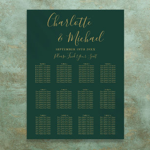 Tableau de Sièges de Mariage Vert Émeraude et Or