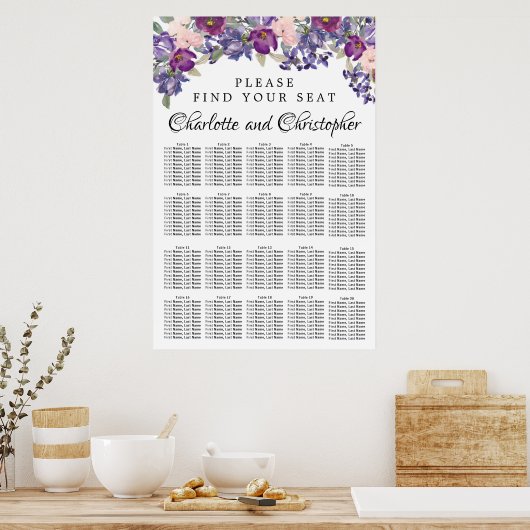 Tableau de sièges de Mariages de 20 tables violets (Cuisine)