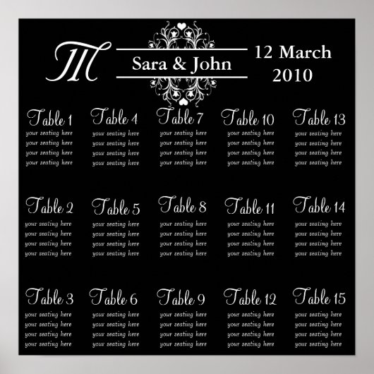 Tableau de sièges de mariée et de chambre noire (Devant)