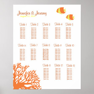 Tableau de sièges de poissons tropicaux orange et