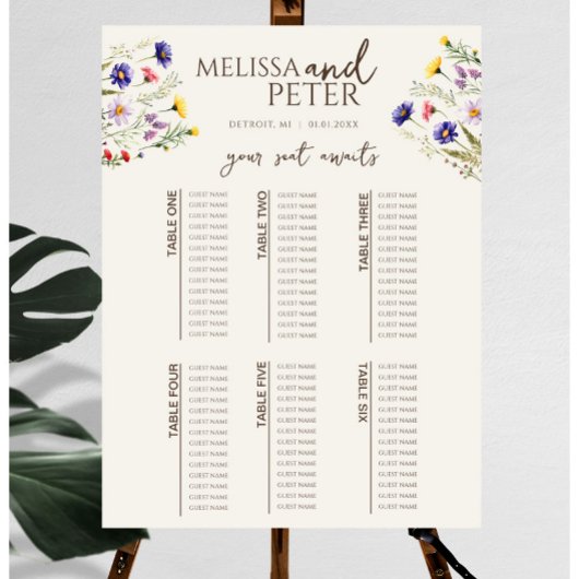 Tableau de sièges du Mariage fleur sauvage