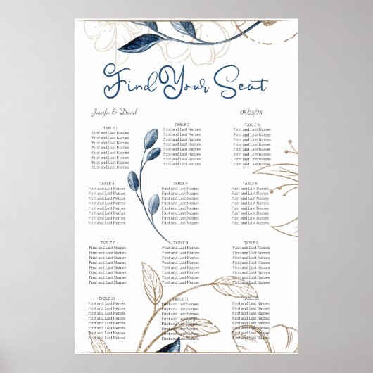 Tableau de sièges élégant à fleurs modernes bleu o (Devant)