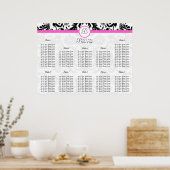 Tableau de sièges en damas noir et rose Numéros de (Cuisine)