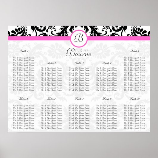 Tableau de sièges en damas noir et rose Numéros de (Devant)