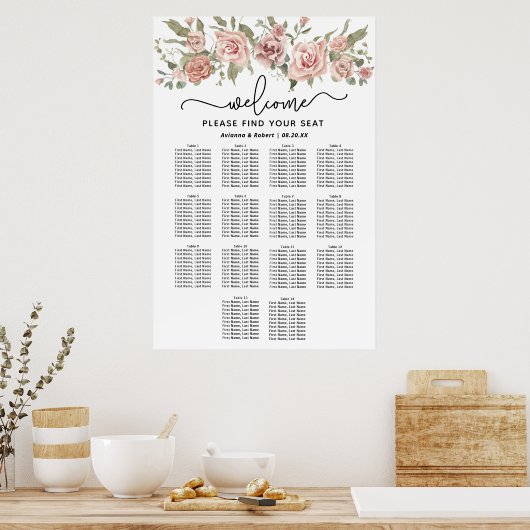 Tableau de sièges Mariage à 14 tables Rose Dusty (Cuisine)