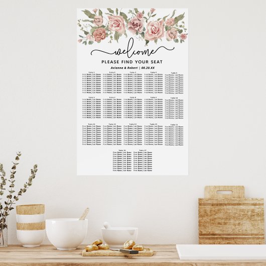 Tableau de sièges Mariage à 17 tables Rose Dusty (Cuisine)