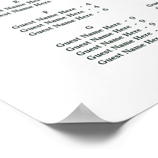 Tableau de sièges Mariage à feuillage persistant e (Coin)