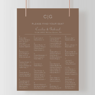 Tableau de sièges Mariage alphabétique minimaliste