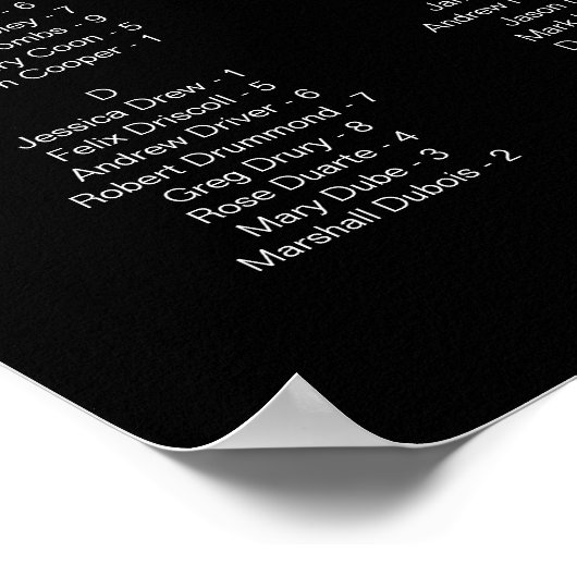 Tableau de sièges Mariage alphabétique noir JOVI (Coin)