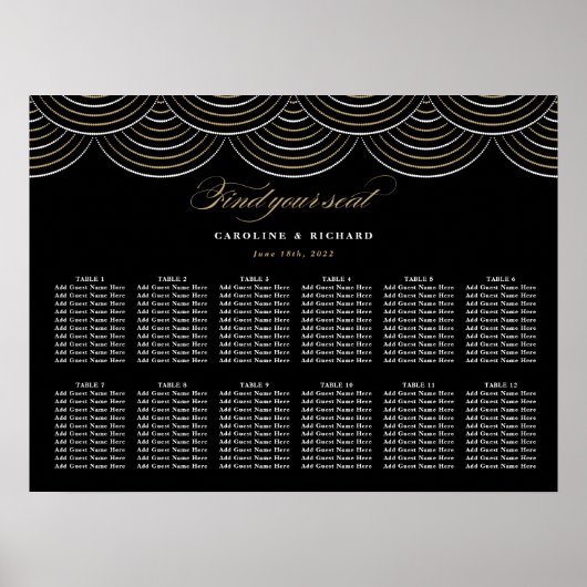 Tableau de sièges Mariage Art Déco en or noir (Devant)