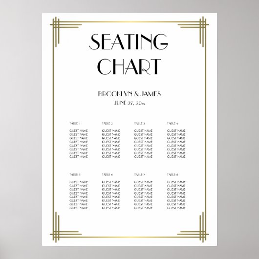 Tableau de sièges Mariage blanc Great Gatsby 18x24 (Devant)