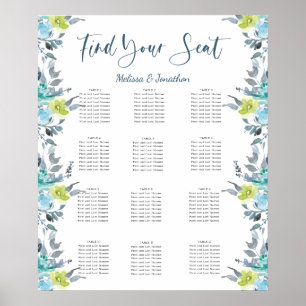 Tableau de sièges Mariage bleu clair jaune vert