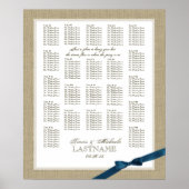 Tableau de sièges Mariage Burlap et Navy Blue Bow (Devant)