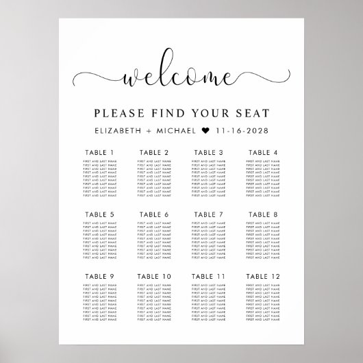 Tableau de sièges Mariage Chic 12 (Devant)