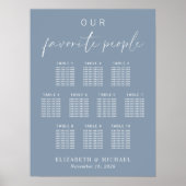 Tableau de sièges Mariage de 10 tables en bleu fon (Devant)