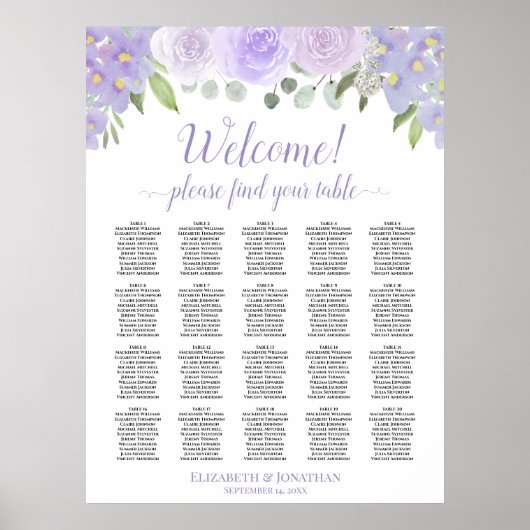 Tableau de sièges Mariage de 20 tables de Roses de (Devant)