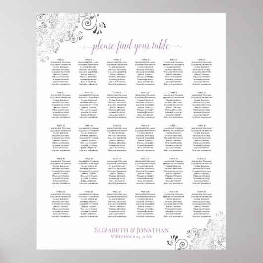 Tableau de sièges Mariage de 30 tables Lavande bla (Devant)